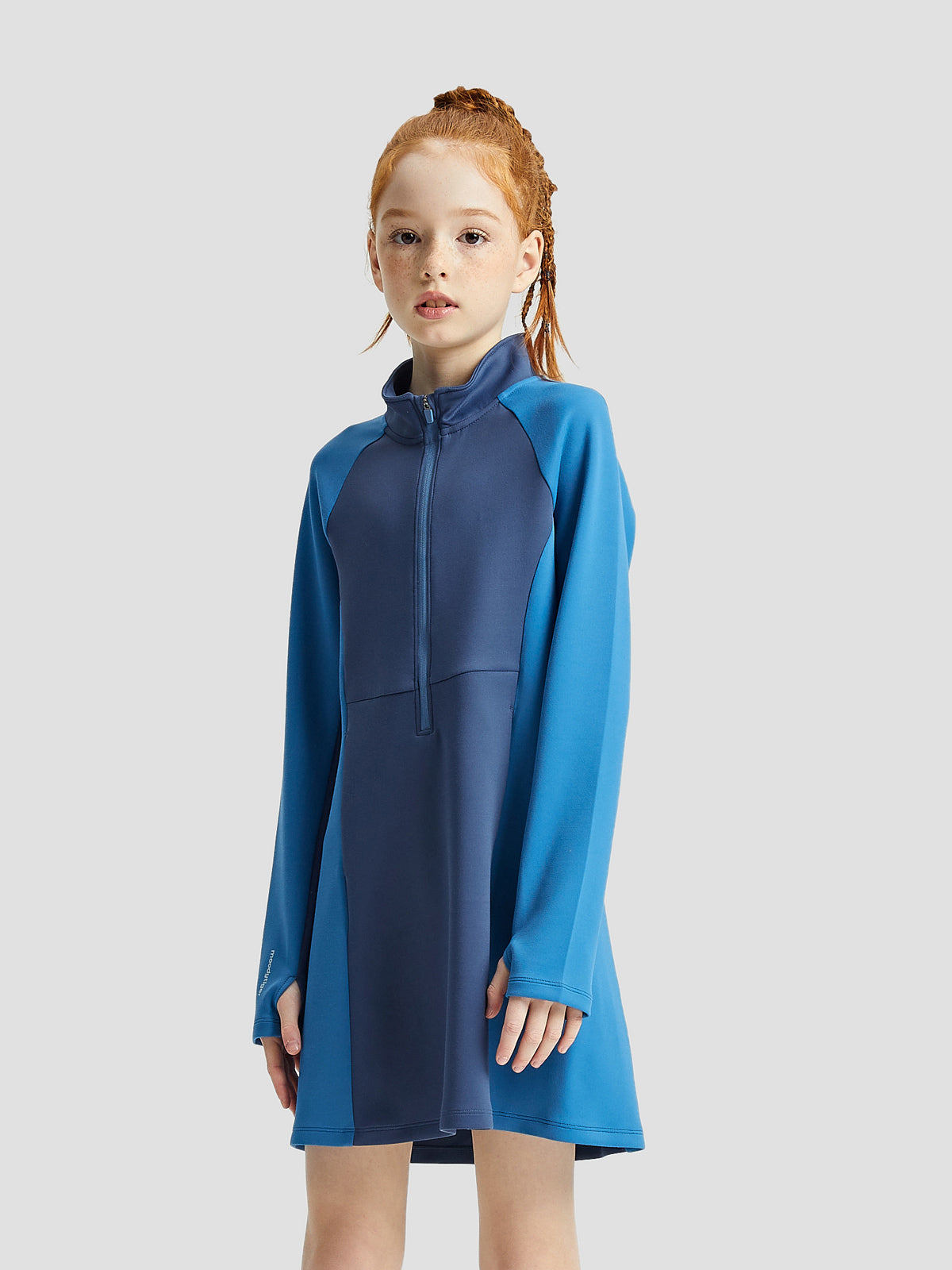 Allover Print Half Zip Dress, Blue Wing Teal / 12 (150)