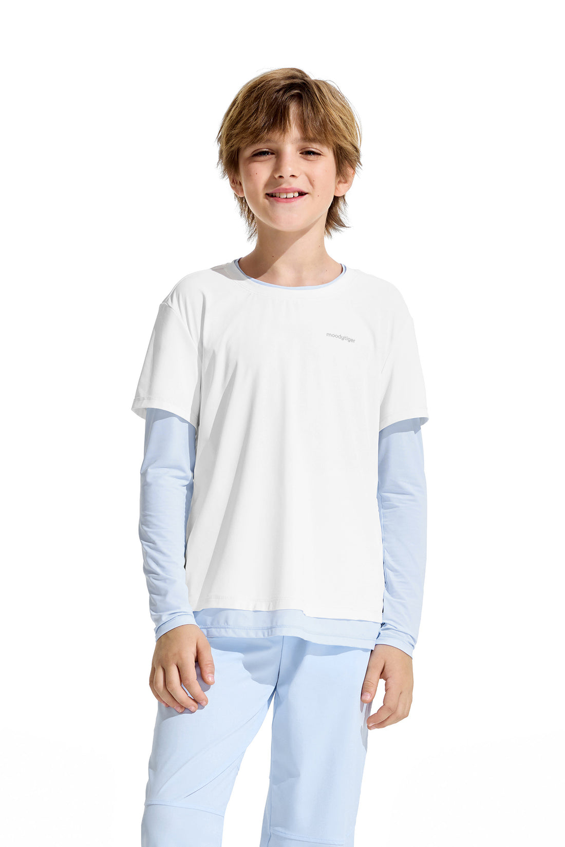 2-in-1 Long Sleeves Tee **White Blue **