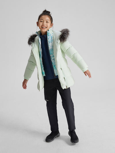 2-in-1 Down Coat with Fur **Light Mint**