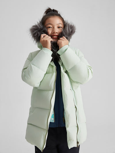 2-in-1 Down Coat with Fur **Light Mint**