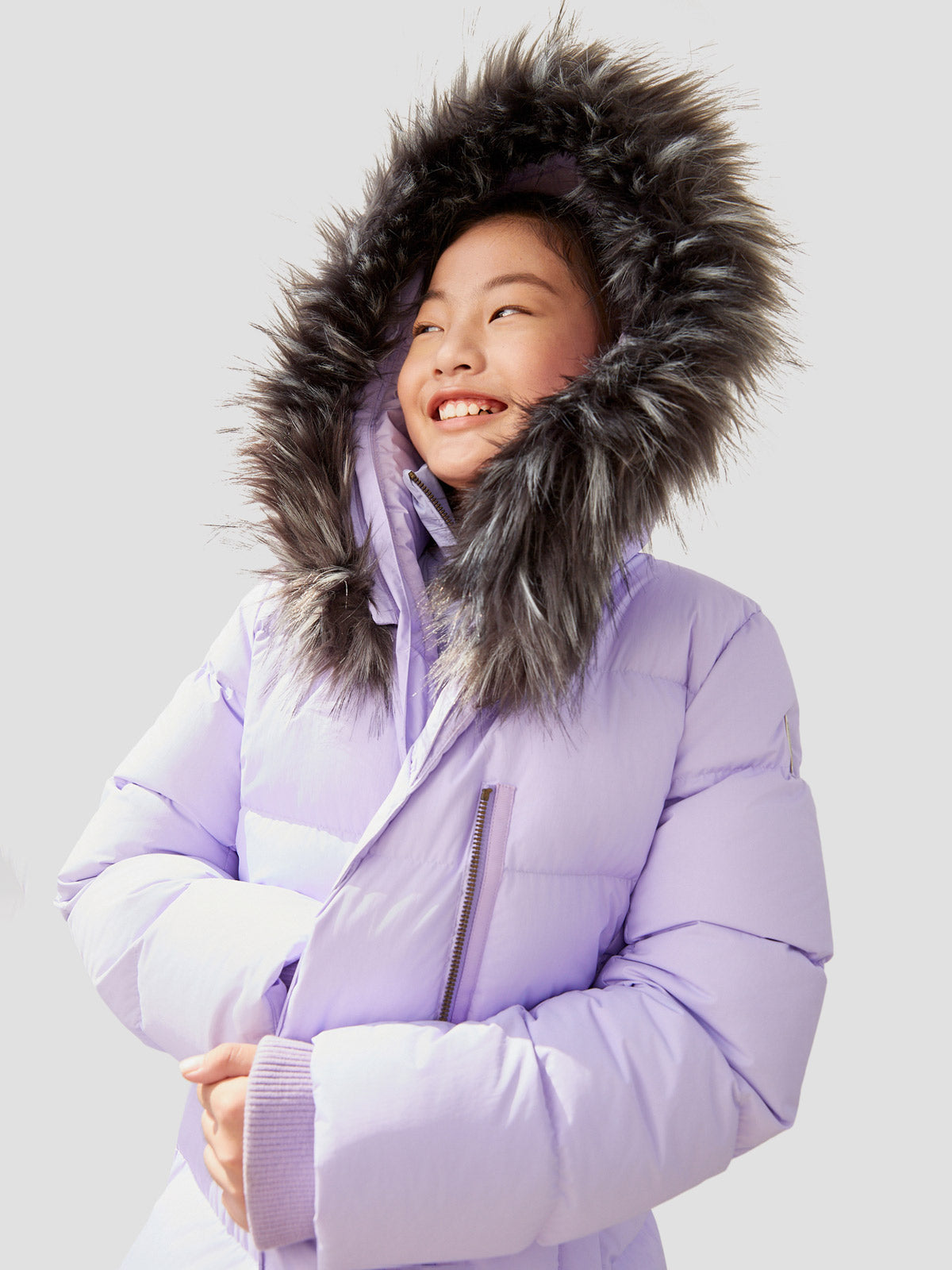 2-in-1 Down Coat with Fur **Lavender**