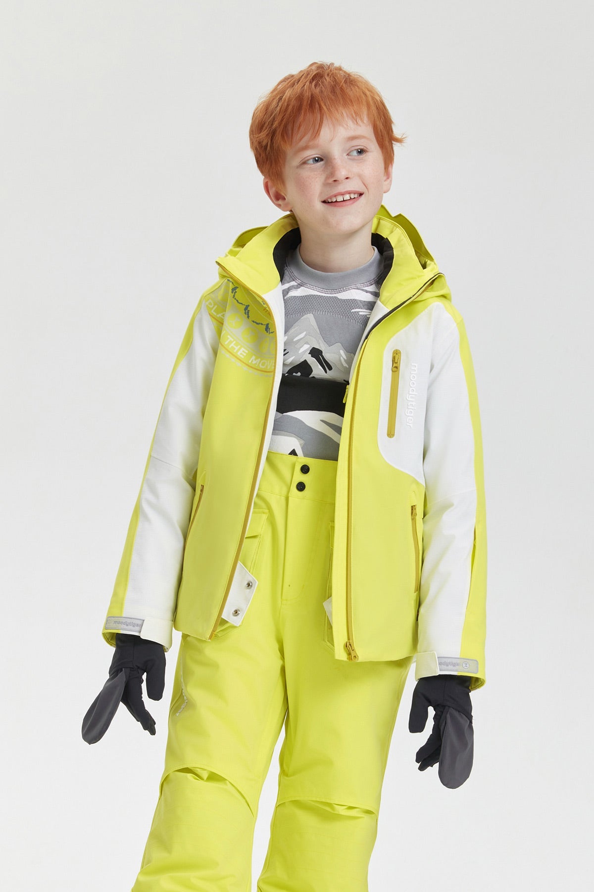 Aurora borealis Skiing Puffer Jacket **Lemon**