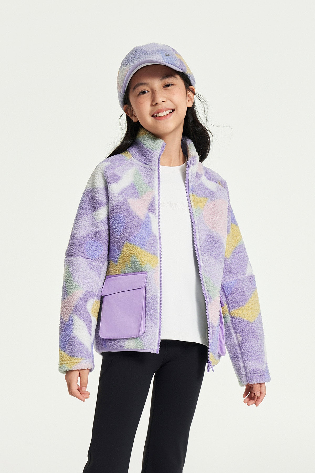 Mosaic Printed Sherpa Jacket **Sky realm Purple**