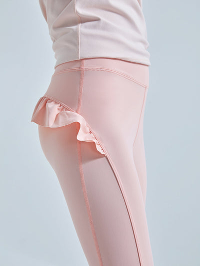 moodytiger girls soft and comfy mesh with grace lace ruffled leggings pink detail